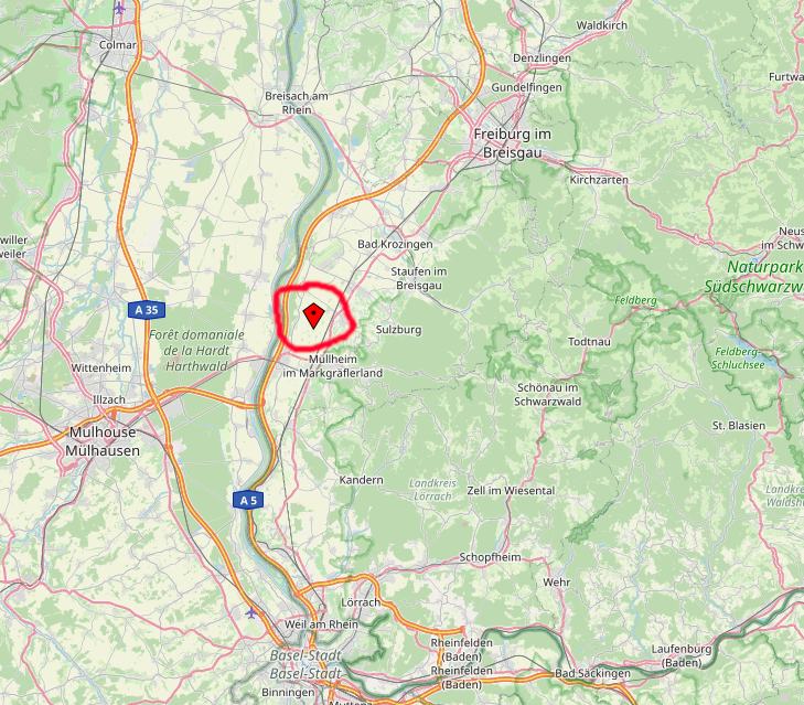 Aria ist heute nordwestlich von Müllheim im Markgräflerland angekommen.
