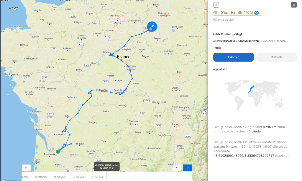 Ole am 14. Mai 2025. Es zieht ihn offenbar jetzt doch stärker nach Norden.
