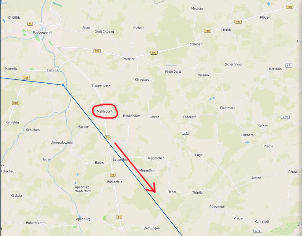 Basuto flog sehr dicht an seinem Geburtsort Mahlsdorf vorbei.