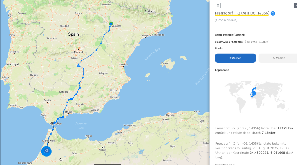 Frensdorf I -2 (AHH06, 14056) ist heute von Europa nach Afrika geflogen. 22. August 2025.
