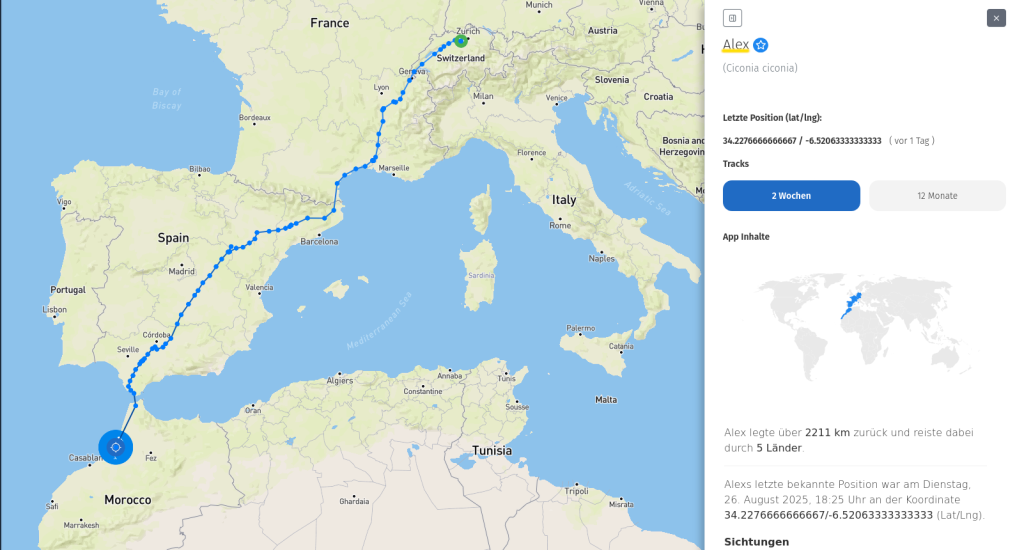 Alex aus Raisting ist bereits in Marokko, östlich von Kenitra.