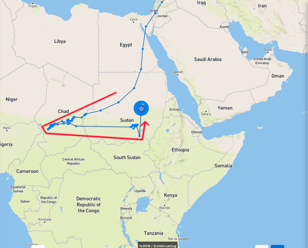 Hier ist Seppls Flugaktivität der vergangenen Monate zu sehen. Es ist offensichtlich, dass er nun definitiv wieder nach Norden fliegt.