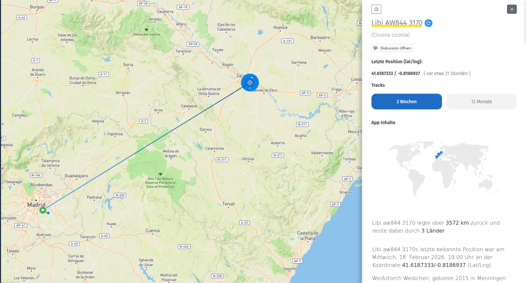 Libi ist in der Nähe der spanischen Stadt Zaragossa. (19. Februar 2026)