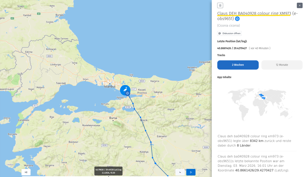 Claus am 3. März 2026, schon in relativer Nähe zu Istambul.